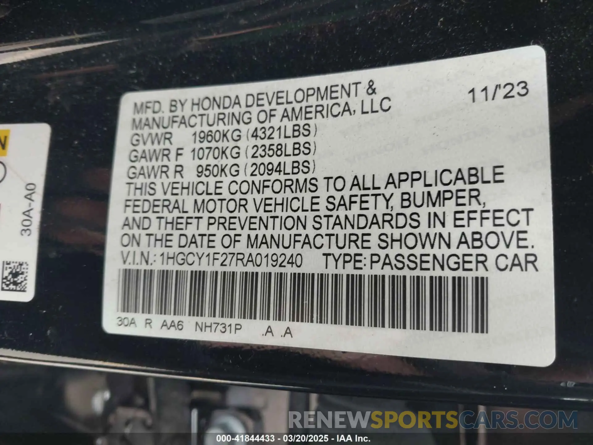 9 fotografías del automóvil dañado 1HGCY1F27RA019240 HONDA ACCORD 2024