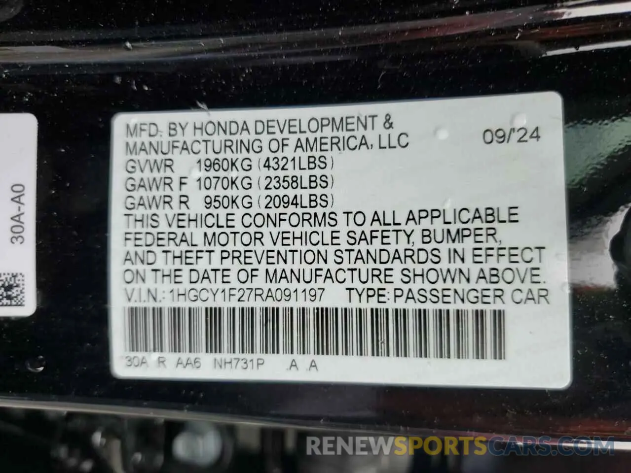 12 fotografías del automóvil dañado 1HGCY1F27RA091197 HONDA ACCORD 2024