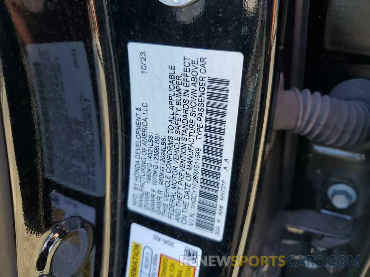 14 fotografías del automóvil dañado 1HGCY1F28RA011549 HONDA ACCORD 2024