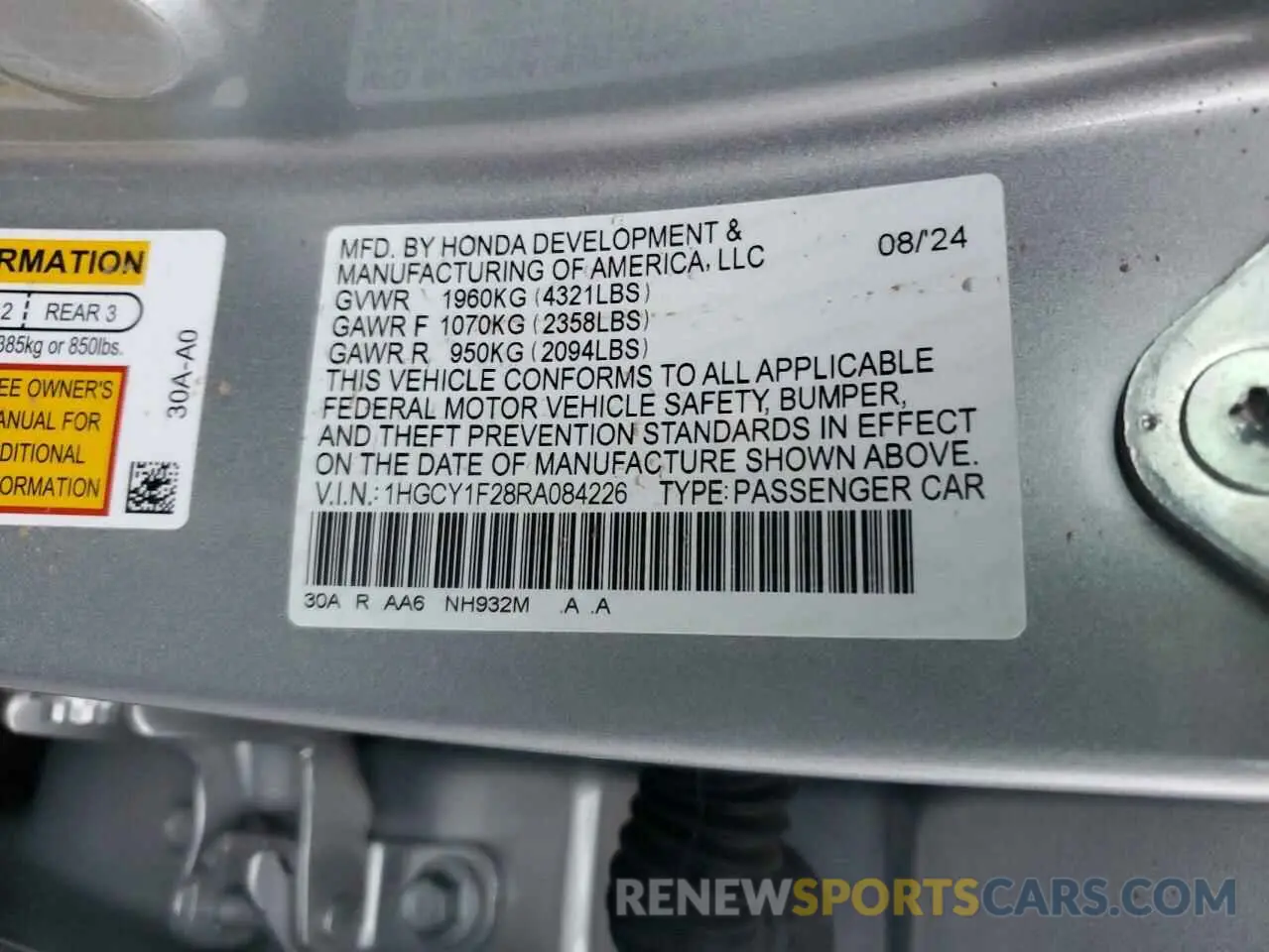 13 fotografías del automóvil dañado 1HGCY1F28RA084226 HONDA ACCORD 2024