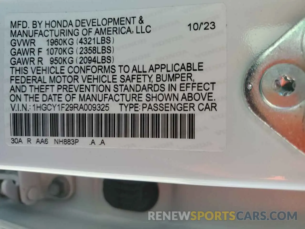 12 fotografías del automóvil dañado 1HGCY1F29RA009325 HONDA ACCORD 2024