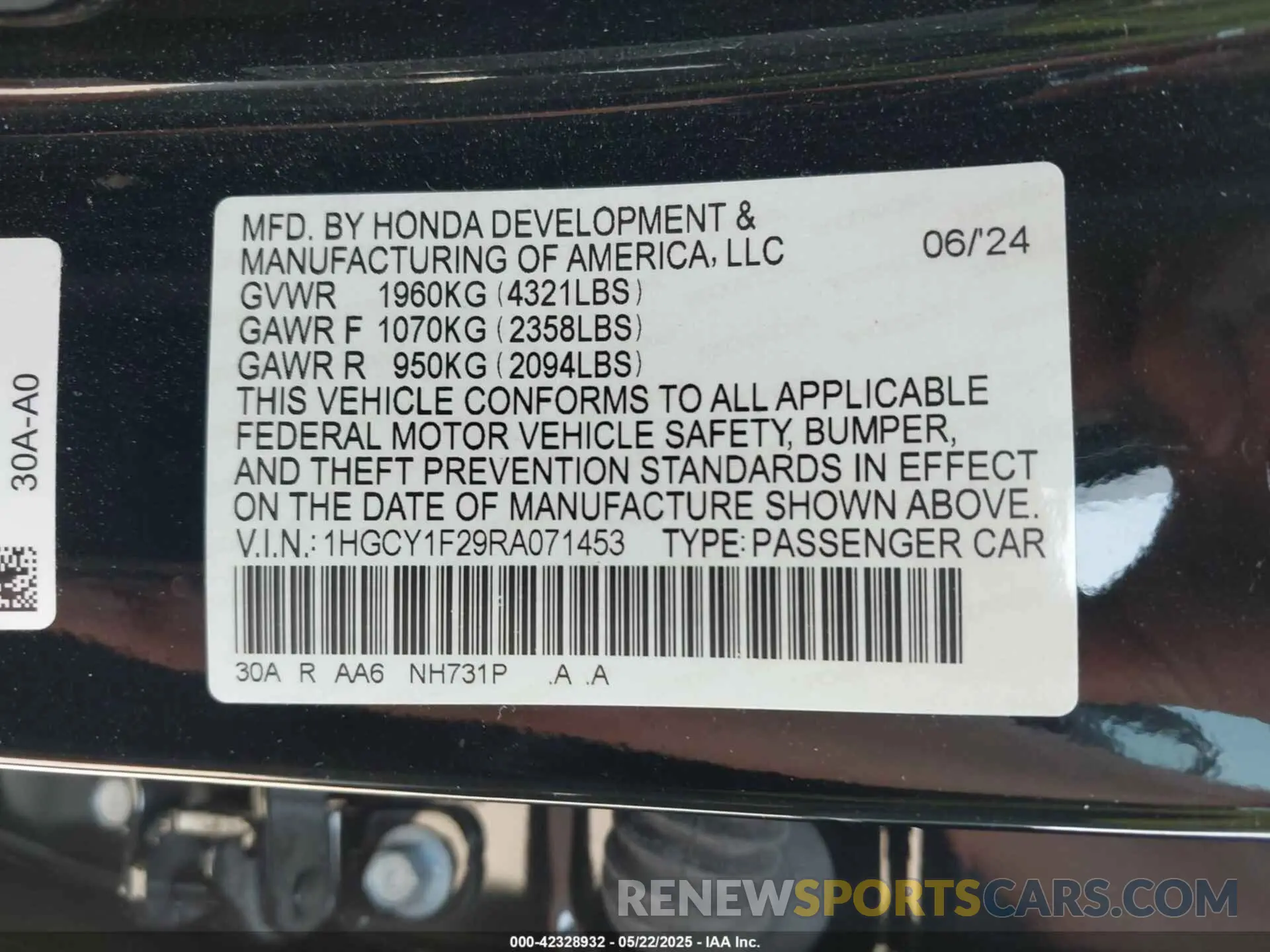 9 fotografías del automóvil dañado 1HGCY1F29RA071453 HONDA ACCORD 2024