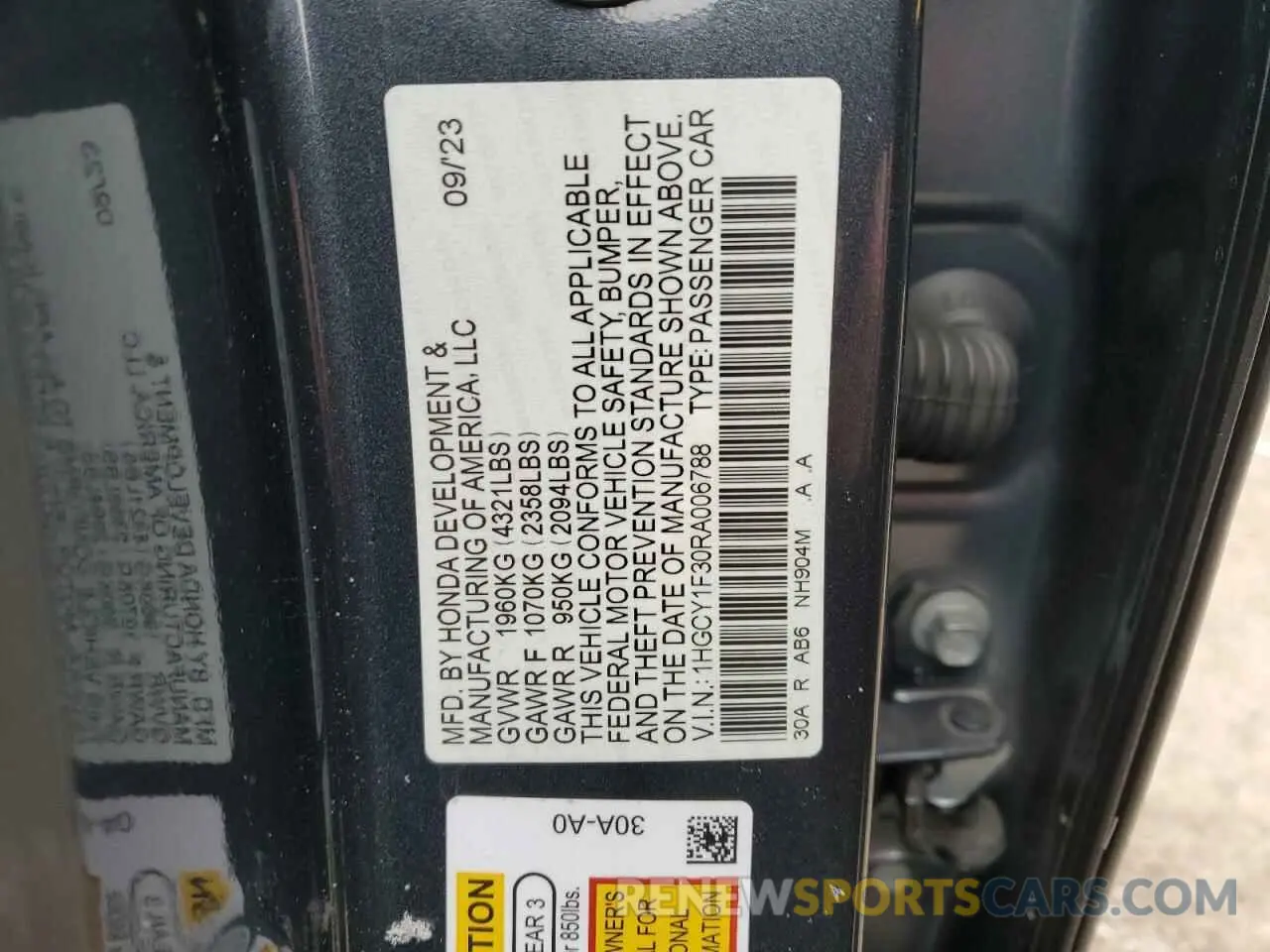 12 fotografías del automóvil dañado 1HGCY1F30RA006788 HONDA ACCORD 2024