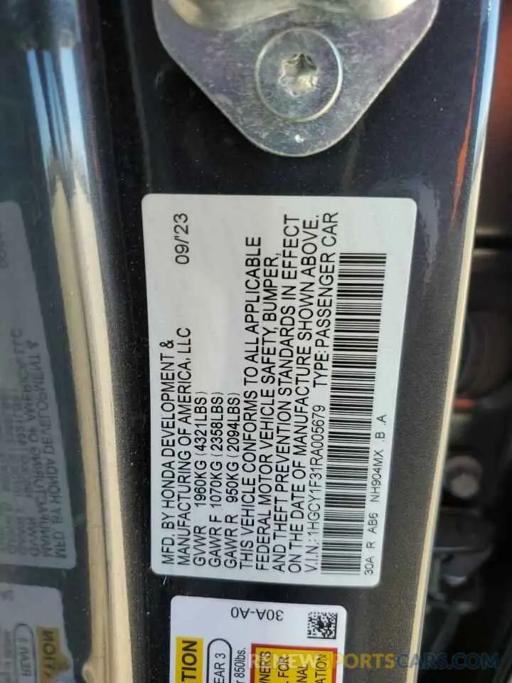 12 fotografías del automóvil dañado 1HGCY1F31RA005679 HONDA ACCORD 2024