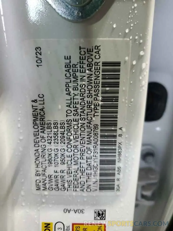 12 fotografías del automóvil dañado 1HGCY1F31RA008789 HONDA ACCORD 2024