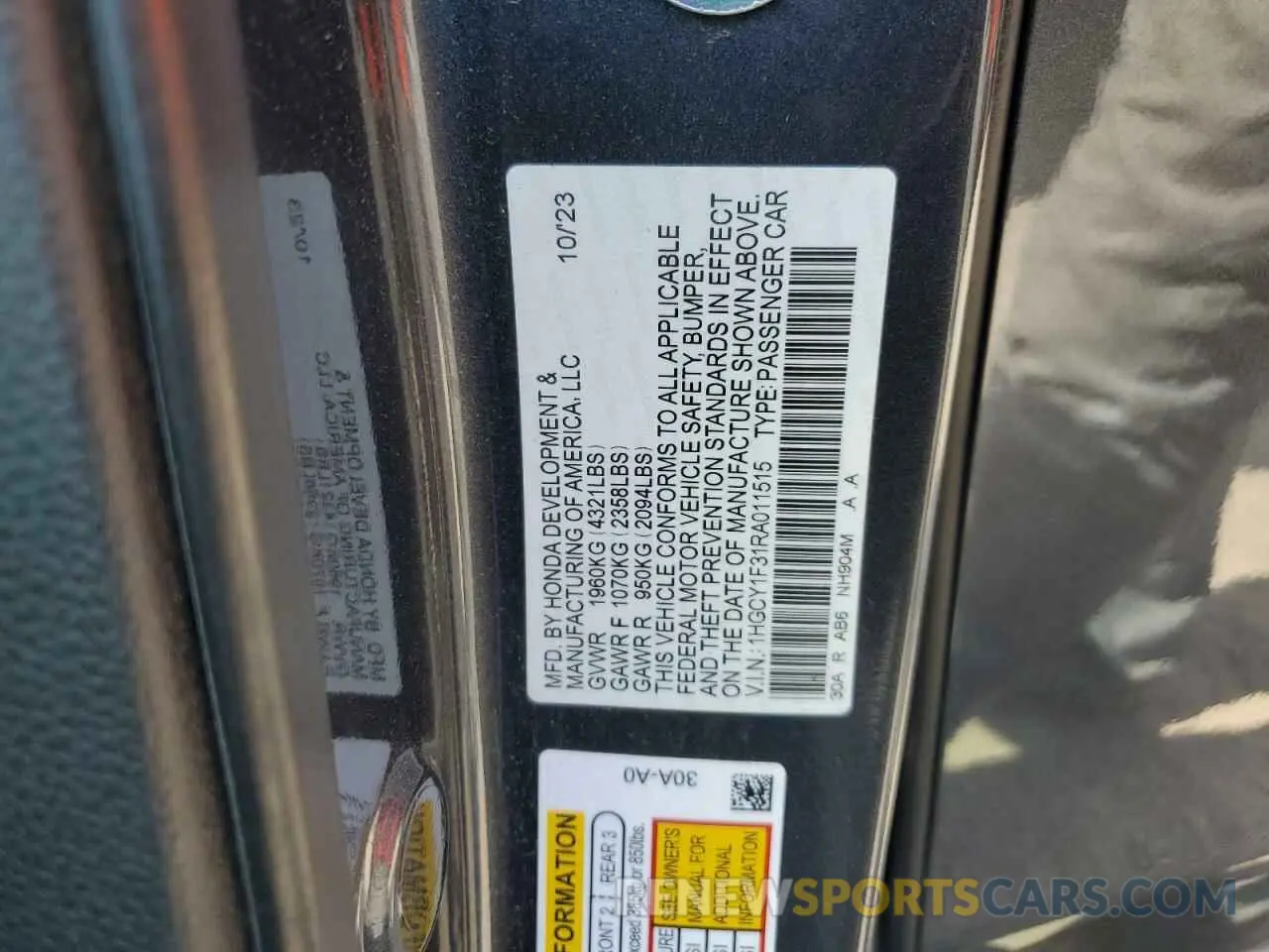 12 fotografías del automóvil dañado 1HGCY1F31RA011515 HONDA ACCORD 2024
