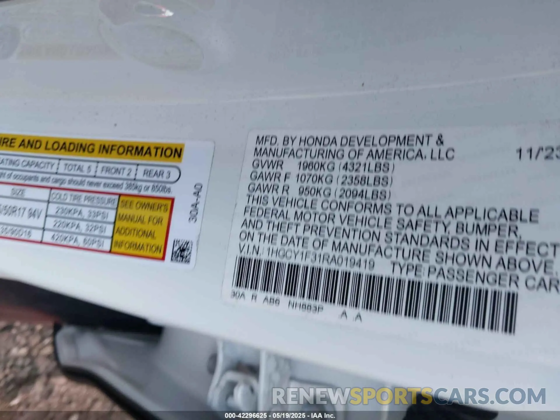 9 fotografías del automóvil dañado 1HGCY1F31RA019419 HONDA ACCORD 2024