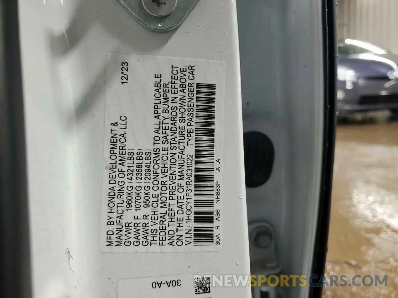 12 fotografías del automóvil dañado 1HGCY1F31RA031022 HONDA ACCORD 2024