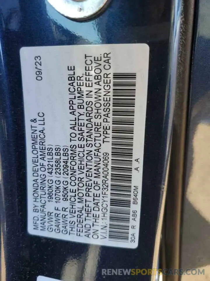 13 fotografías del automóvil dañado 1HGCY1F32RA004069 HONDA ACCORD 2024