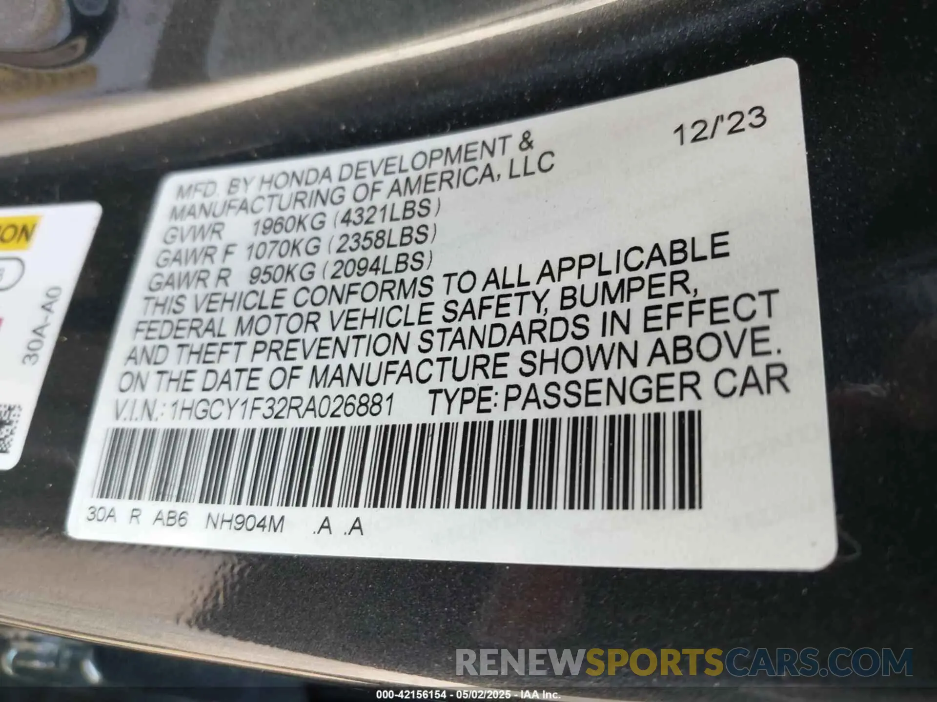 9 fotografías del automóvil dañado 1HGCY1F32RA026881 HONDA ACCORD 2024