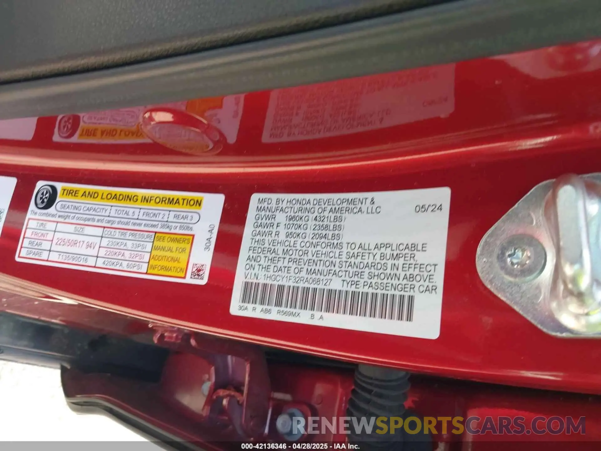 9 fotografías del automóvil dañado 1HGCY1F32RA068127 HONDA ACCORD 2024