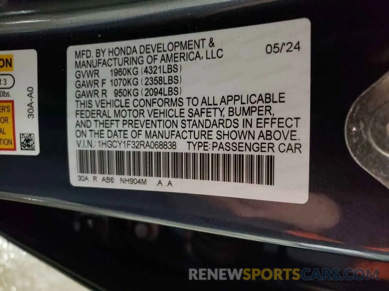 12 fotografías del automóvil dañado 1HGCY1F32RA068838 HONDA ACCORD 2024
