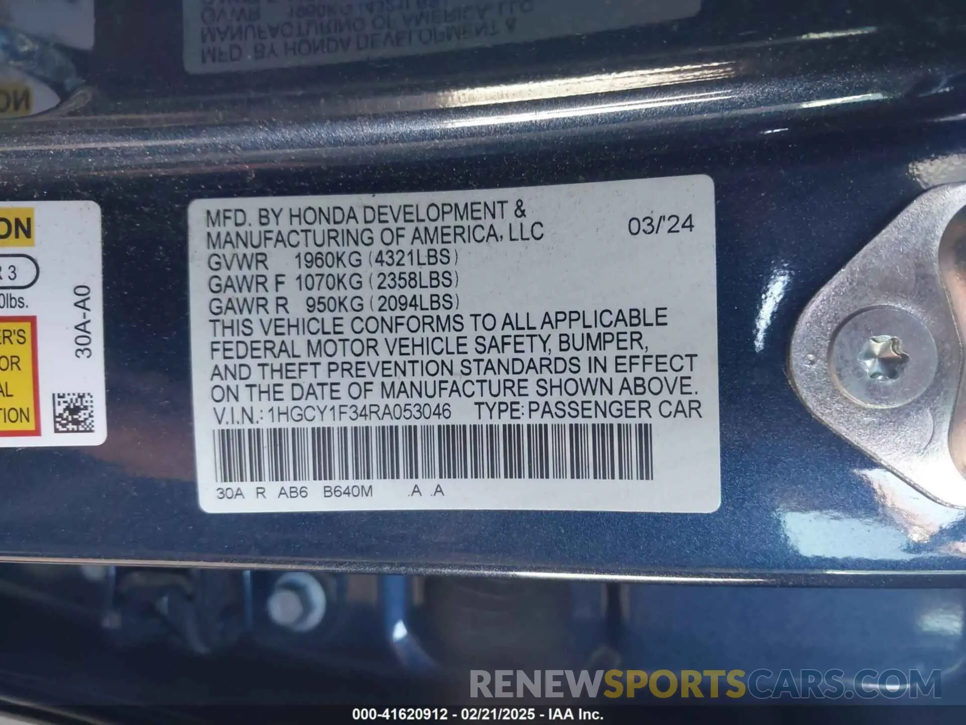 9 fotografías del automóvil dañado 1HGCY1F34RA053046 HONDA ACCORD 2024