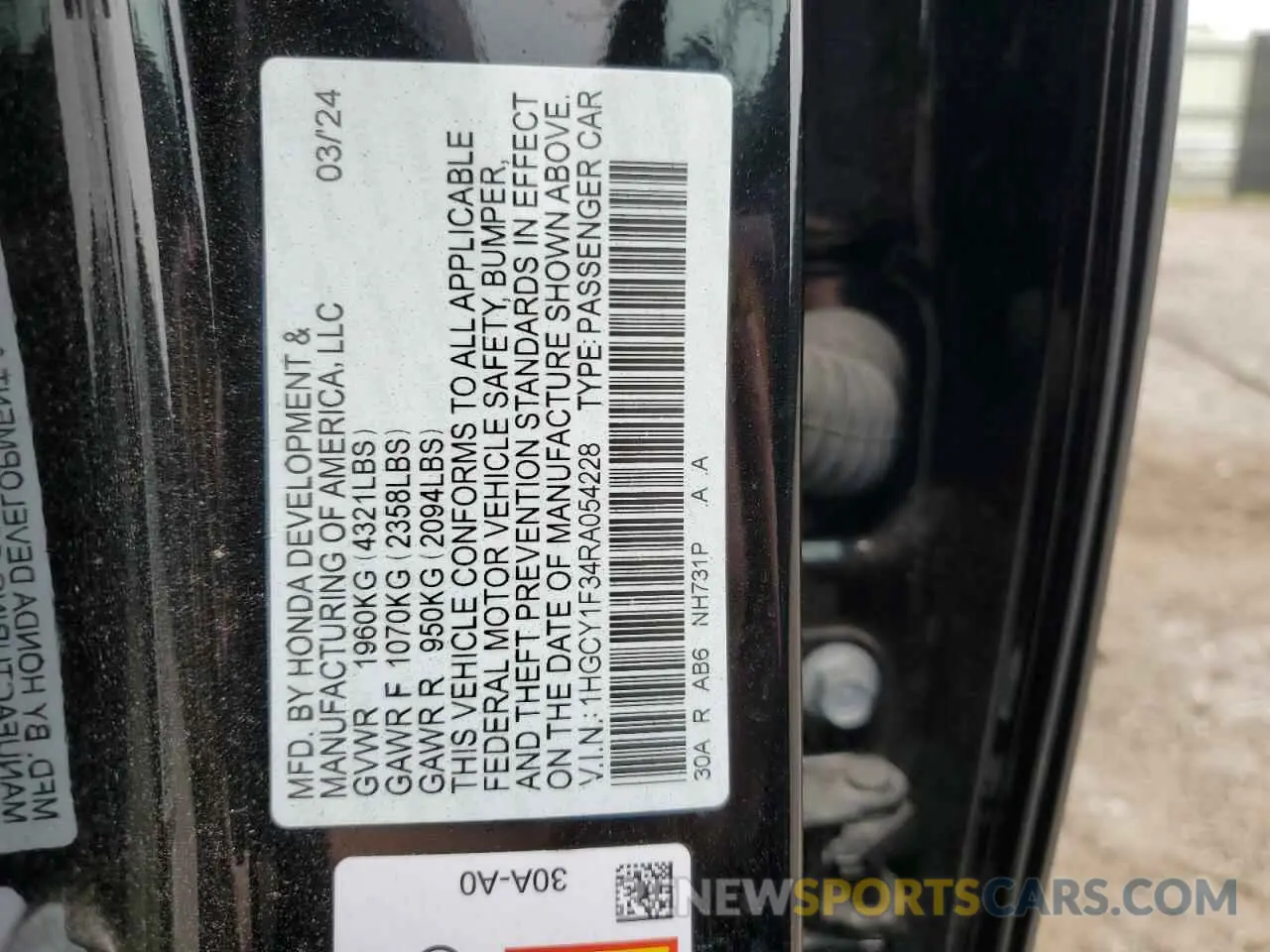 13 fotografías del automóvil dañado 1HGCY1F34RA054228 HONDA ACCORD 2024