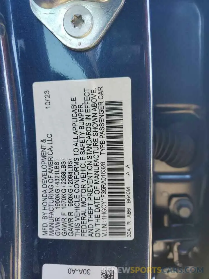 12 fotografías del automóvil dañado 1HGCY1F35RA016328 HONDA ACCORD 2024