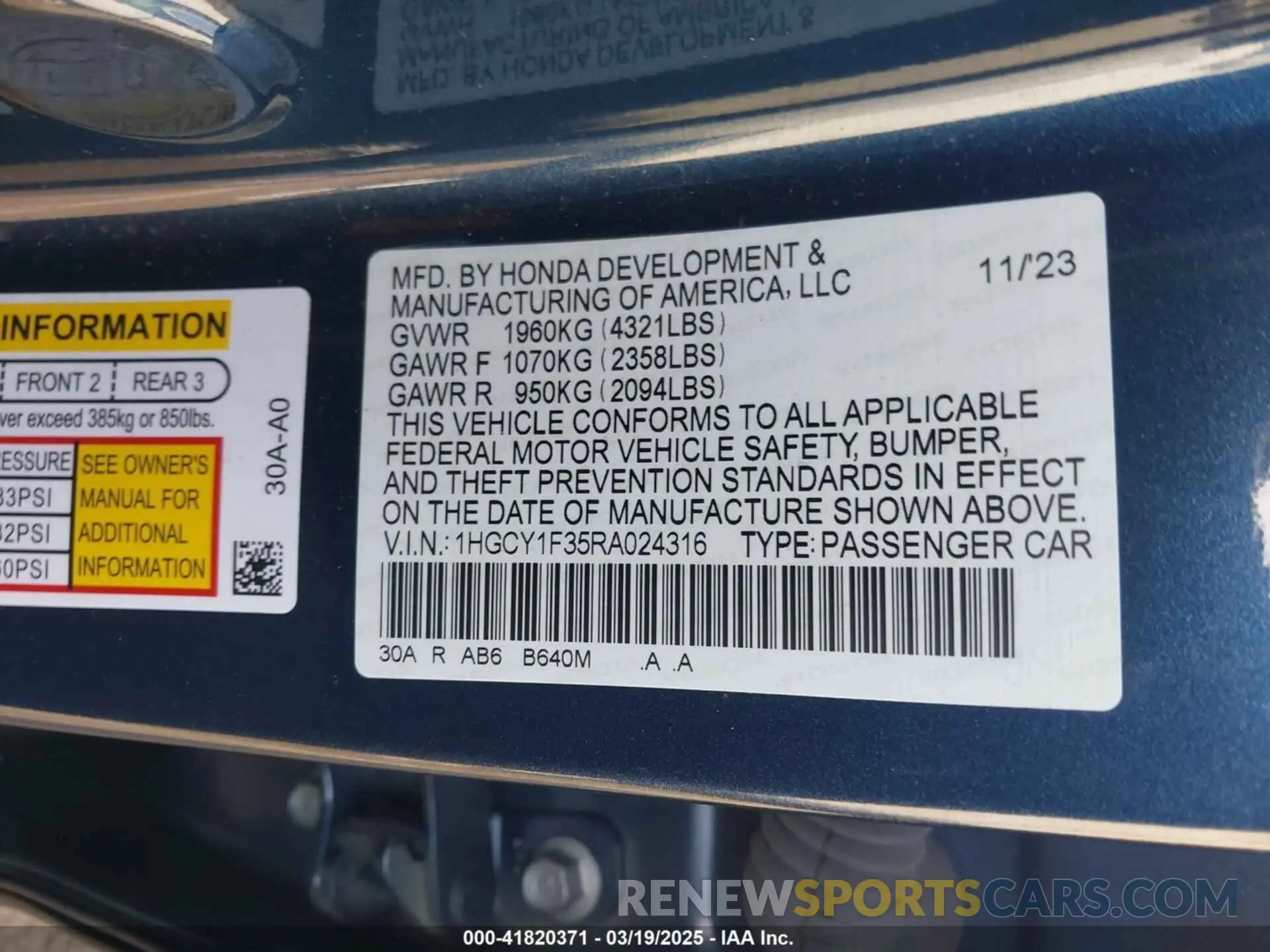 9 fotografías del automóvil dañado 1HGCY1F35RA024316 HONDA ACCORD 2024