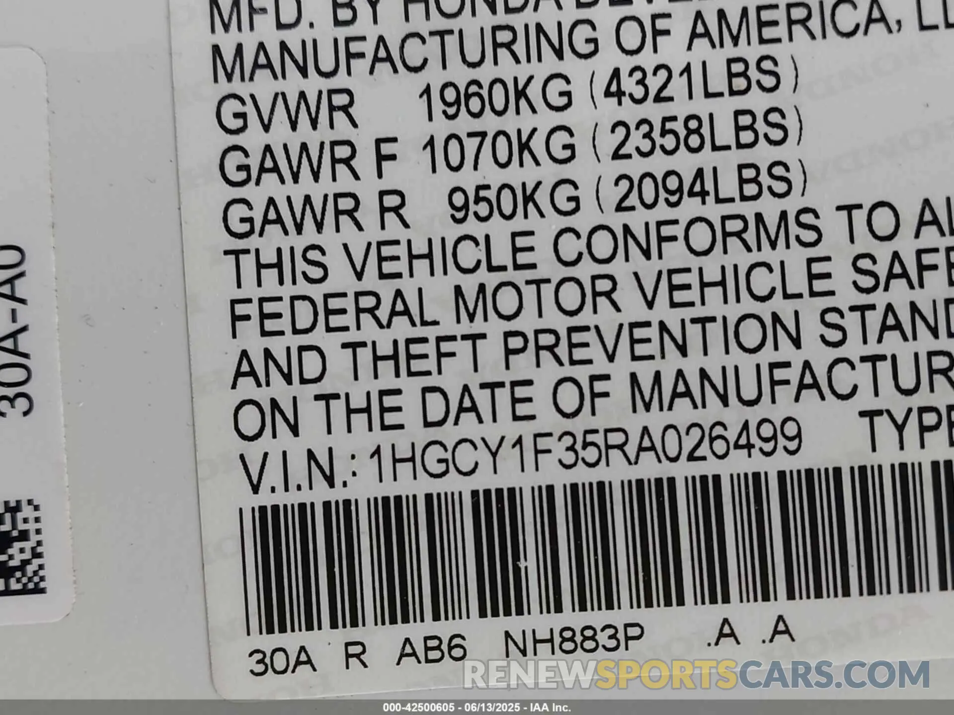 9 fotografías del automóvil dañado 1HGCY1F35RA026499 HONDA ACCORD 2024