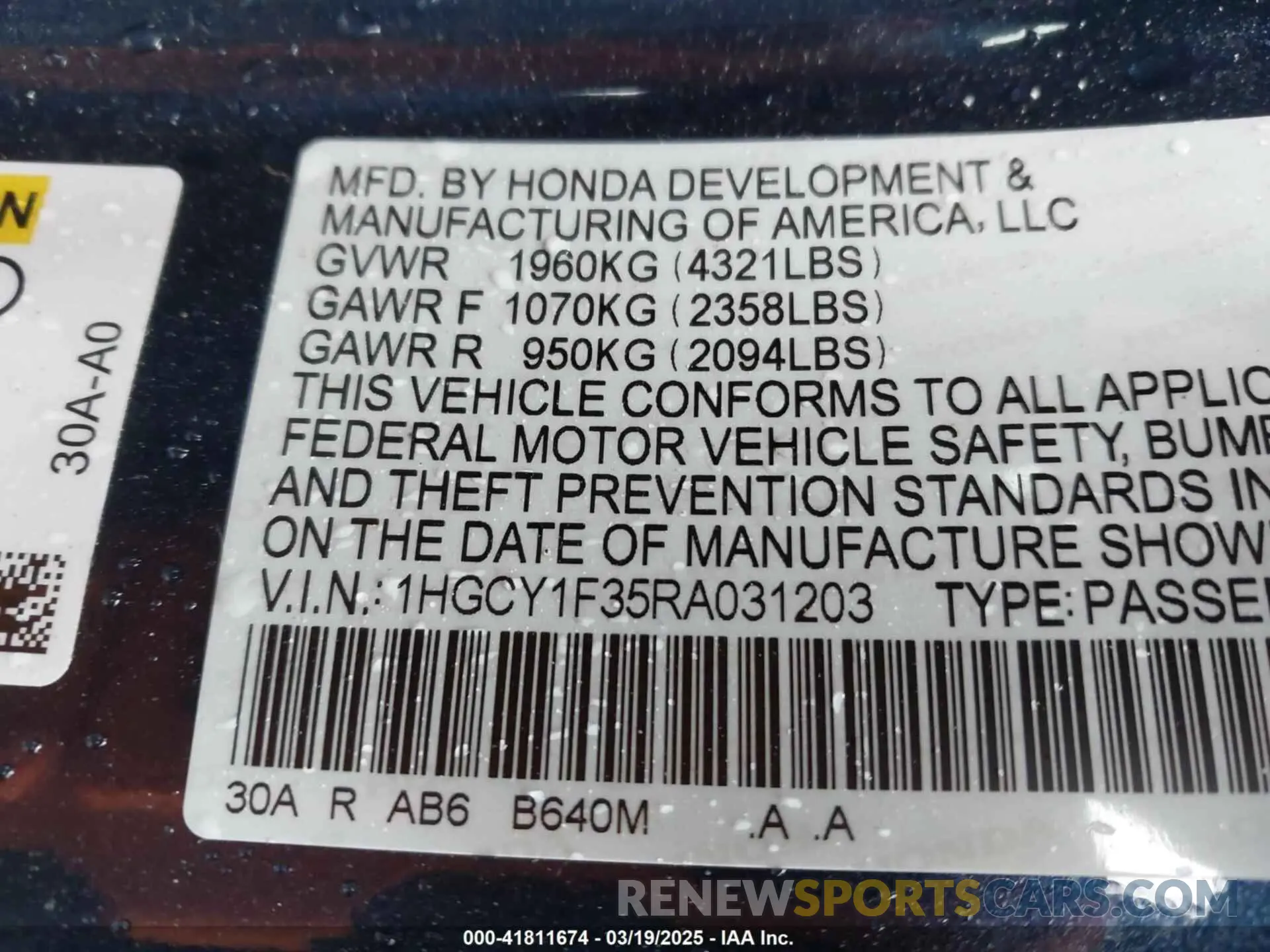 9 fotografías del automóvil dañado 1HGCY1F35RA031203 HONDA ACCORD 2024