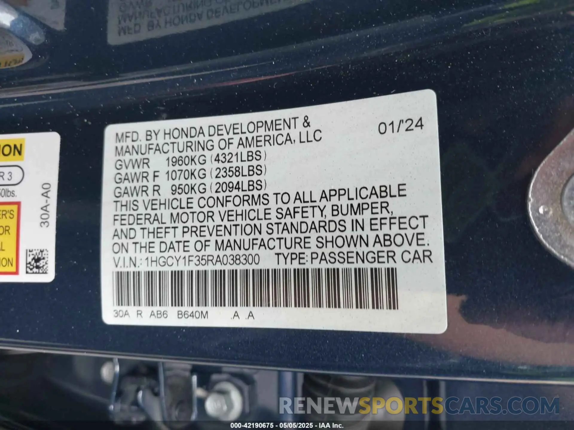 9 fotografías del automóvil dañado 1HGCY1F35RA038300 HONDA ACCORD 2024