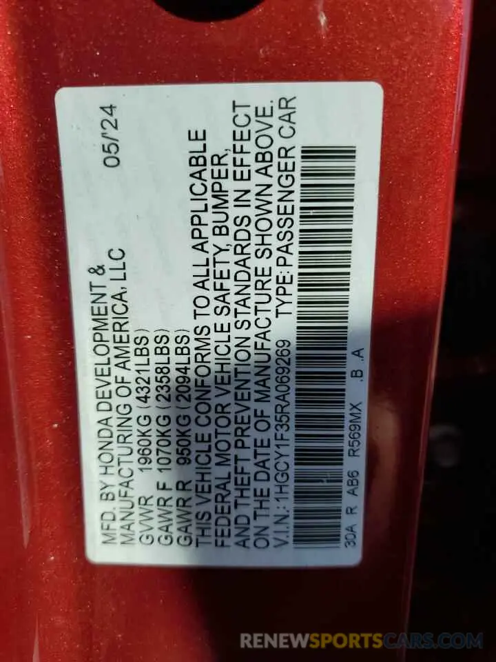13 fotografías del automóvil dañado 1HGCY1F35RA069269 HONDA ACCORD 2024