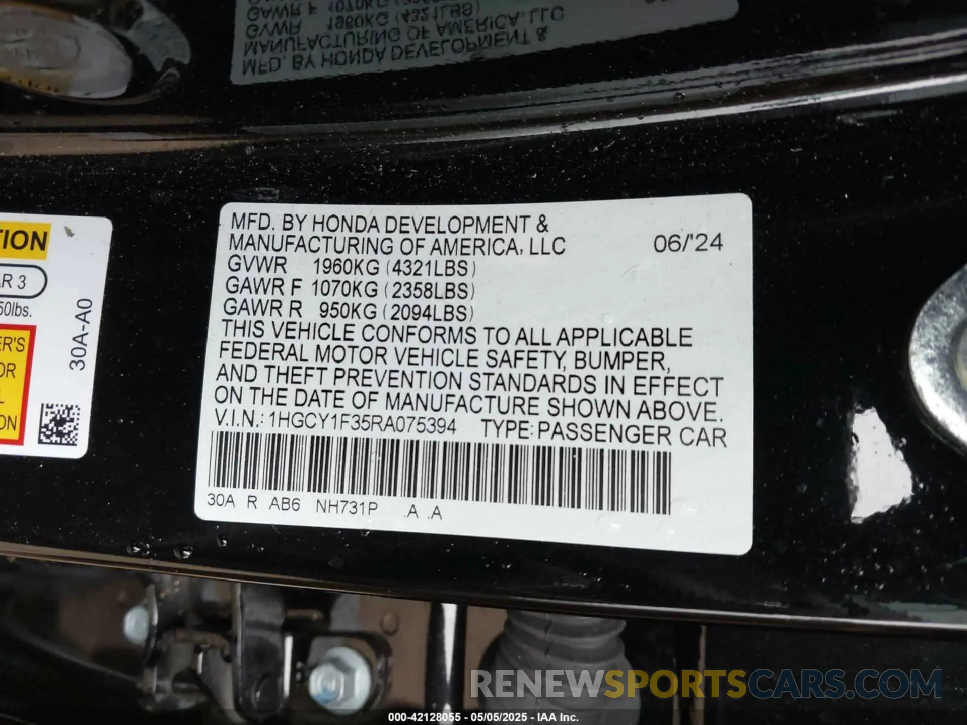 9 fotografías del automóvil dañado 1HGCY1F35RA075394 HONDA ACCORD 2024