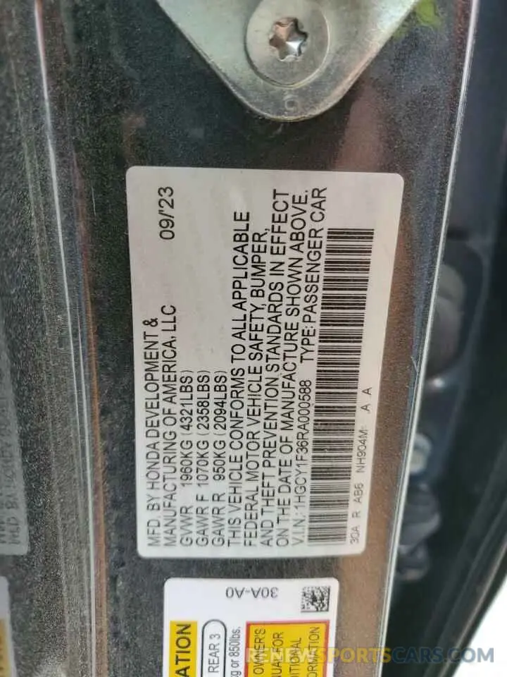 12 fotografías del automóvil dañado 1HGCY1F36RA000588 HONDA ACCORD 2024