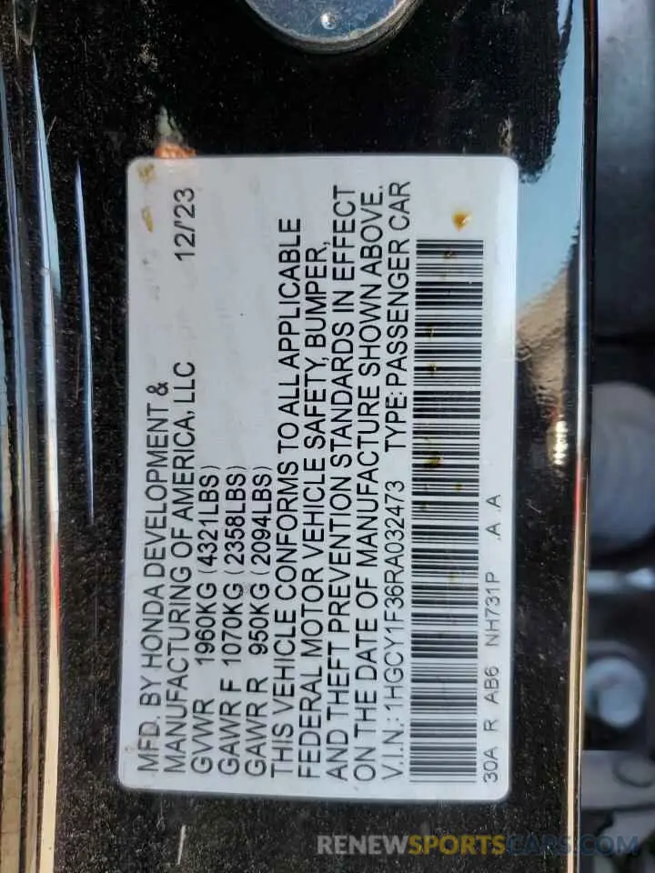 12 fotografías del automóvil dañado 1HGCY1F36RA032473 HONDA ACCORD 2024
