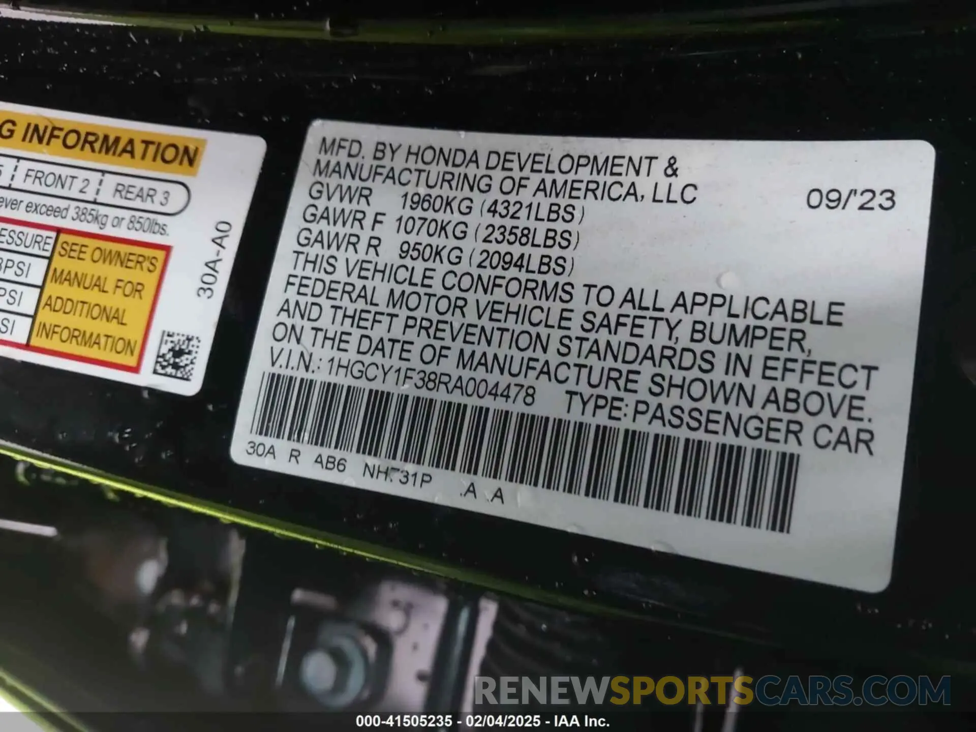 9 fotografías del automóvil dañado 1HGCY1F38RA004478 HONDA ACCORD 2024