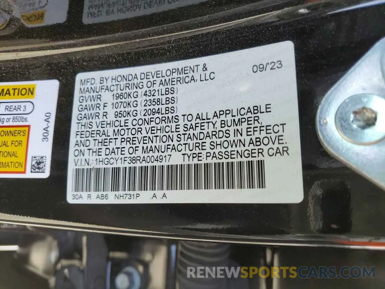 13 fotografías del automóvil dañado 1HGCY1F38RA004917 HONDA ACCORD 2024