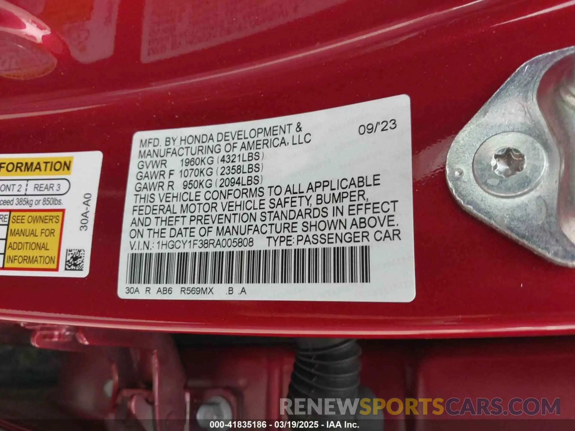 9 fotografías del automóvil dañado 1HGCY1F38RA005808 HONDA ACCORD 2024
