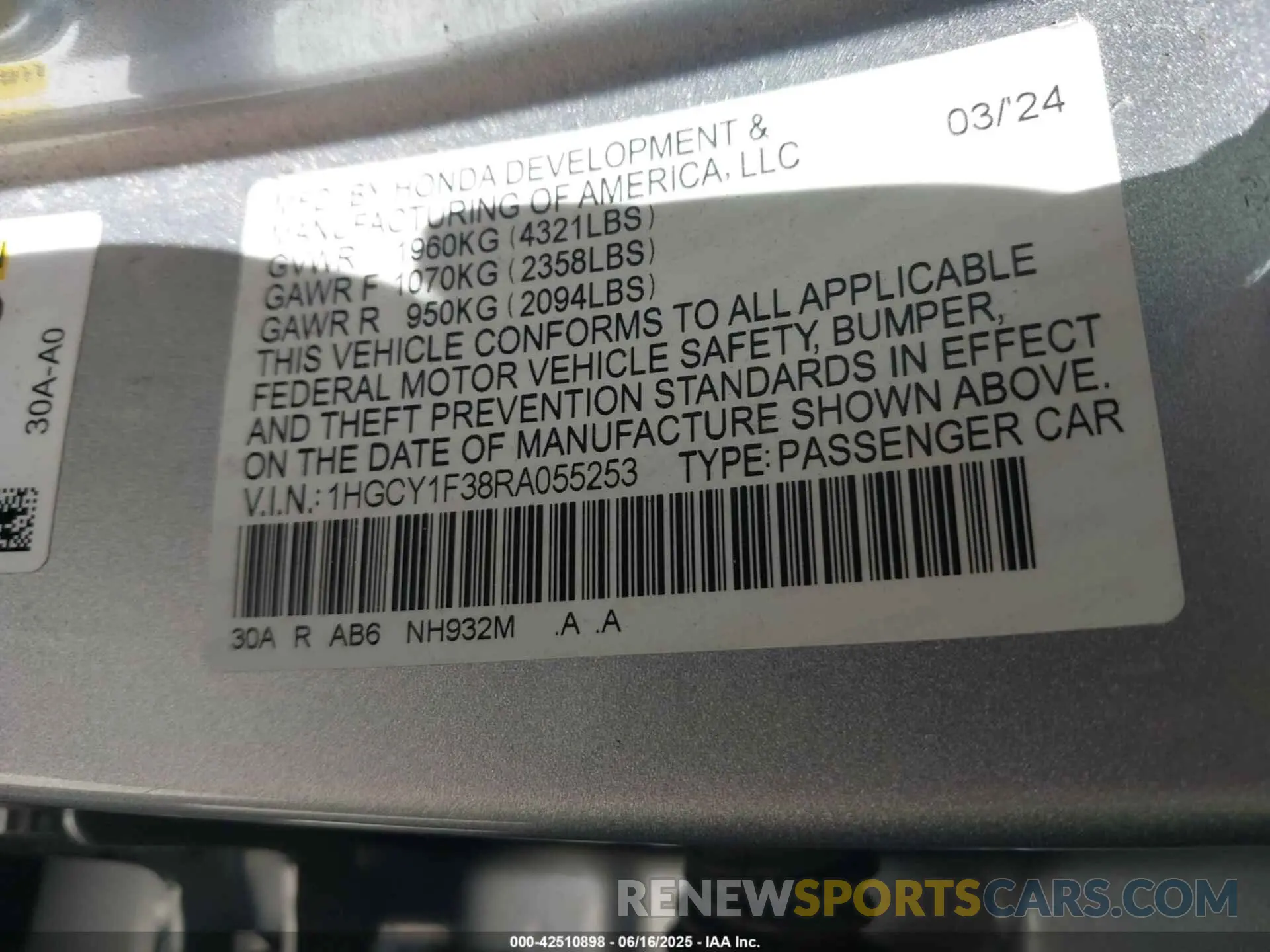 9 fotografías del automóvil dañado 1HGCY1F38RA055253 HONDA ACCORD 2024