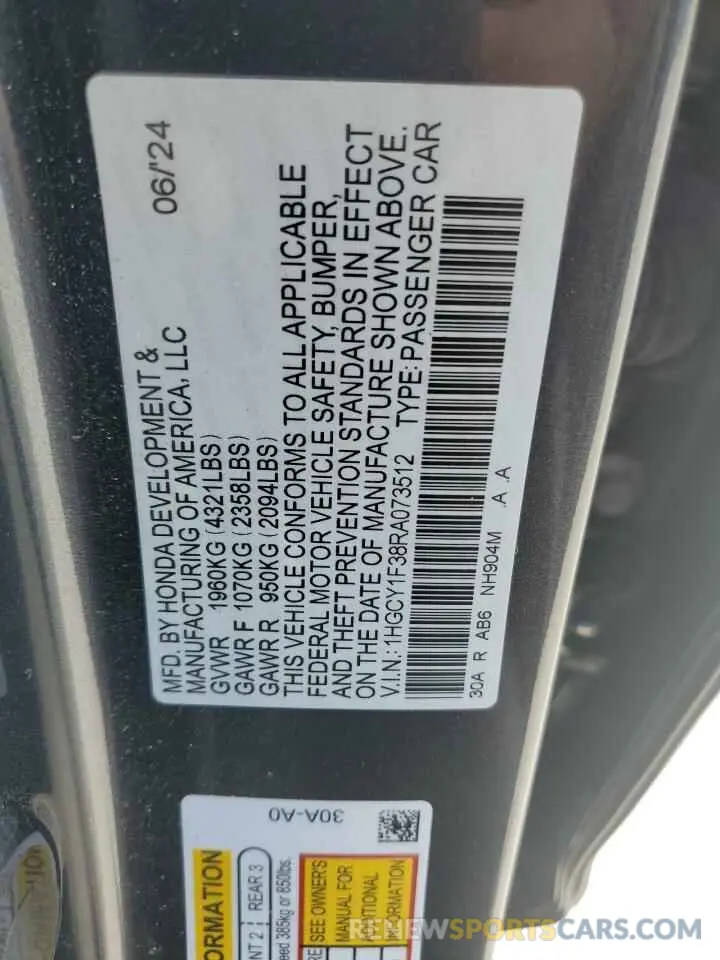 14 fotografías del automóvil dañado 1HGCY1F38RA073512 HONDA ACCORD 2024