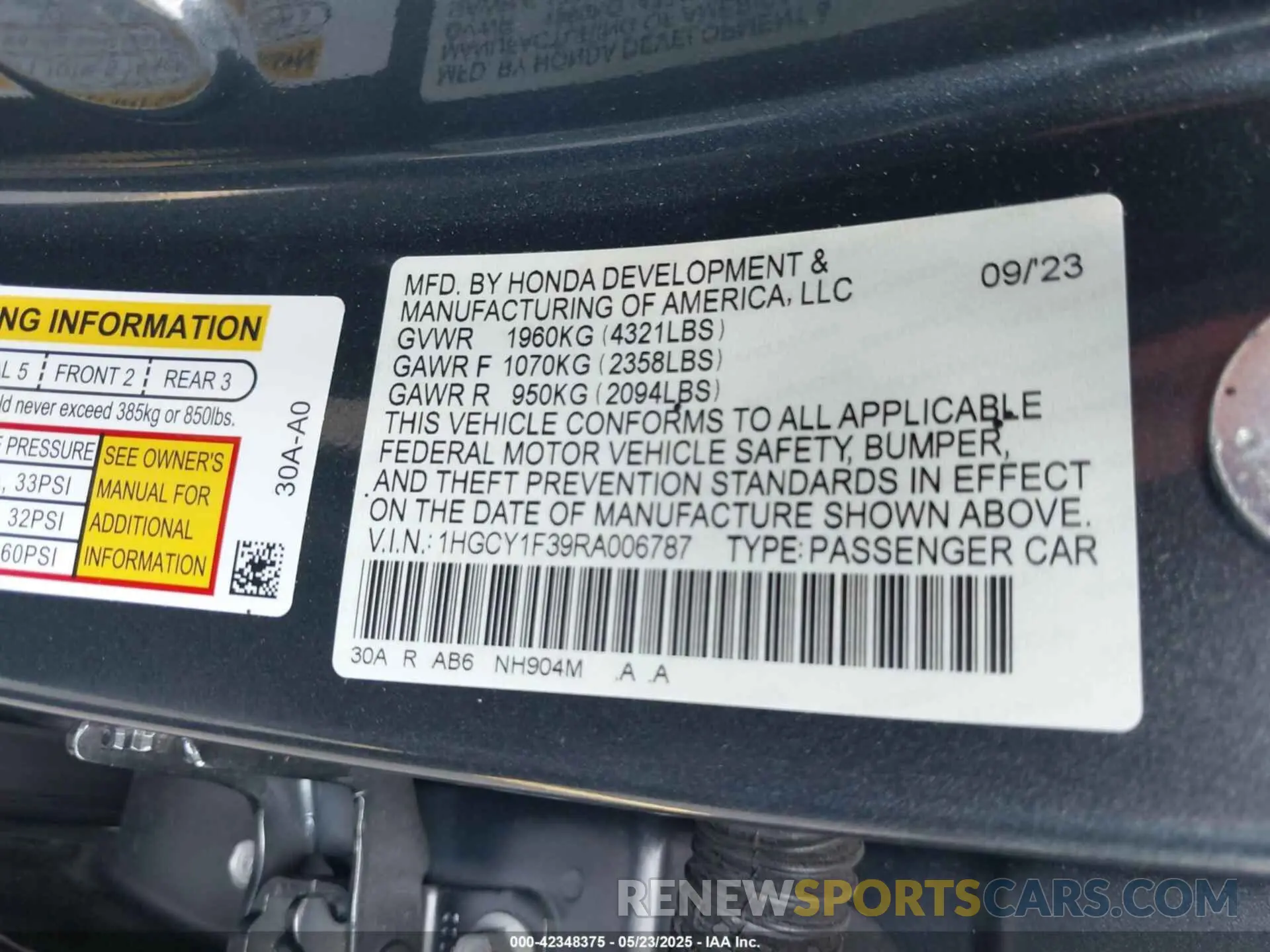 9 fotografías del automóvil dañado 1HGCY1F39RA006787 HONDA ACCORD 2024