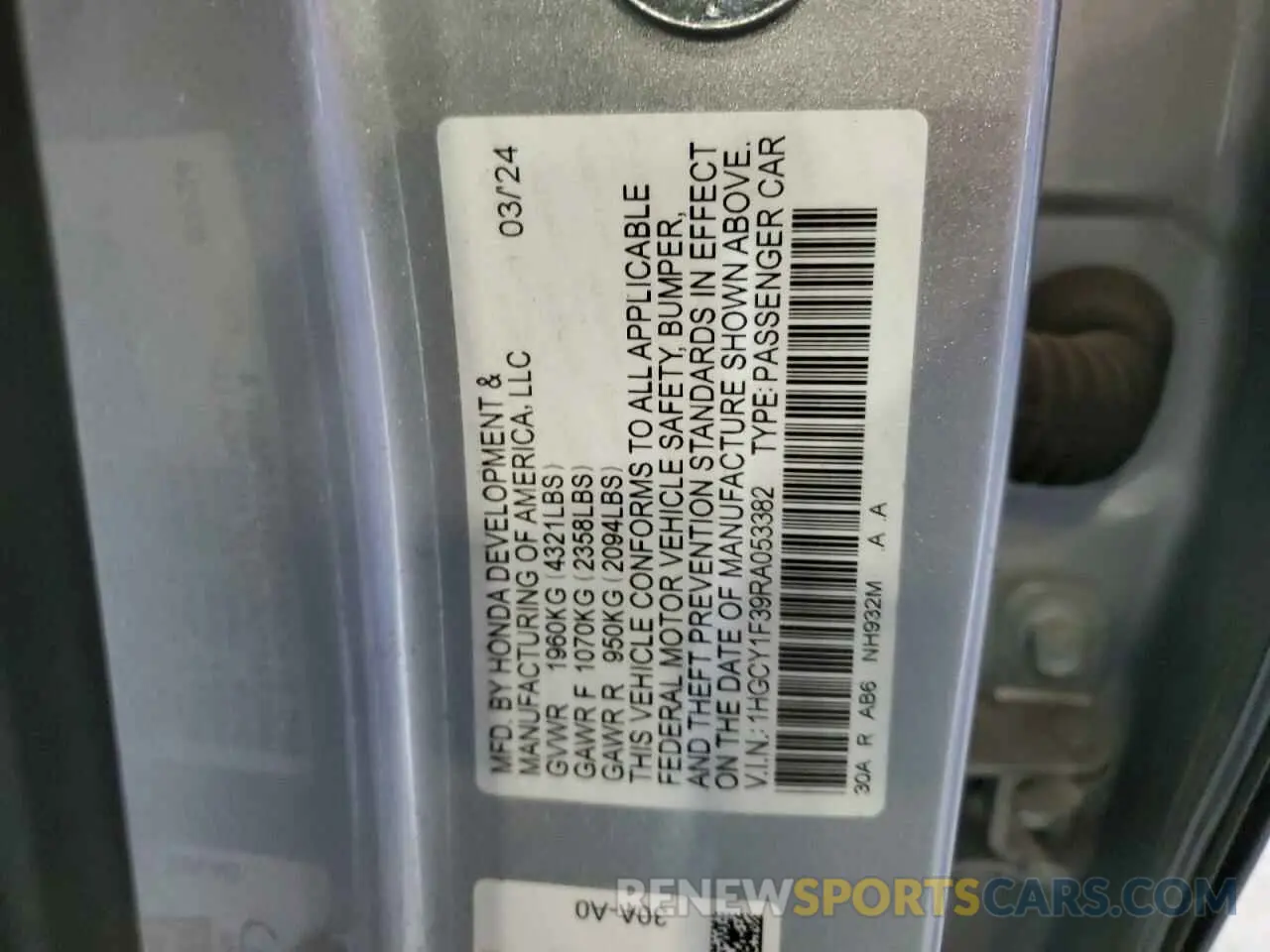 13 fotografías del automóvil dañado 1HGCY1F39RA053382 HONDA ACCORD 2024