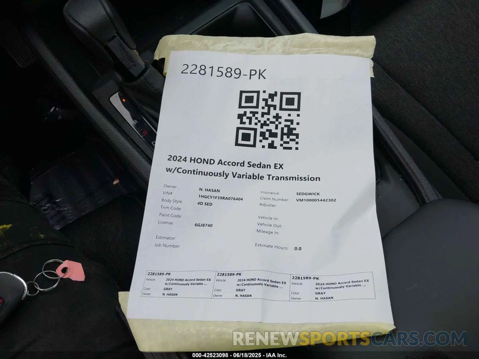 18 fotografías del automóvil dañado 1HGCY1F39RA076404 HONDA ACCORD 2024