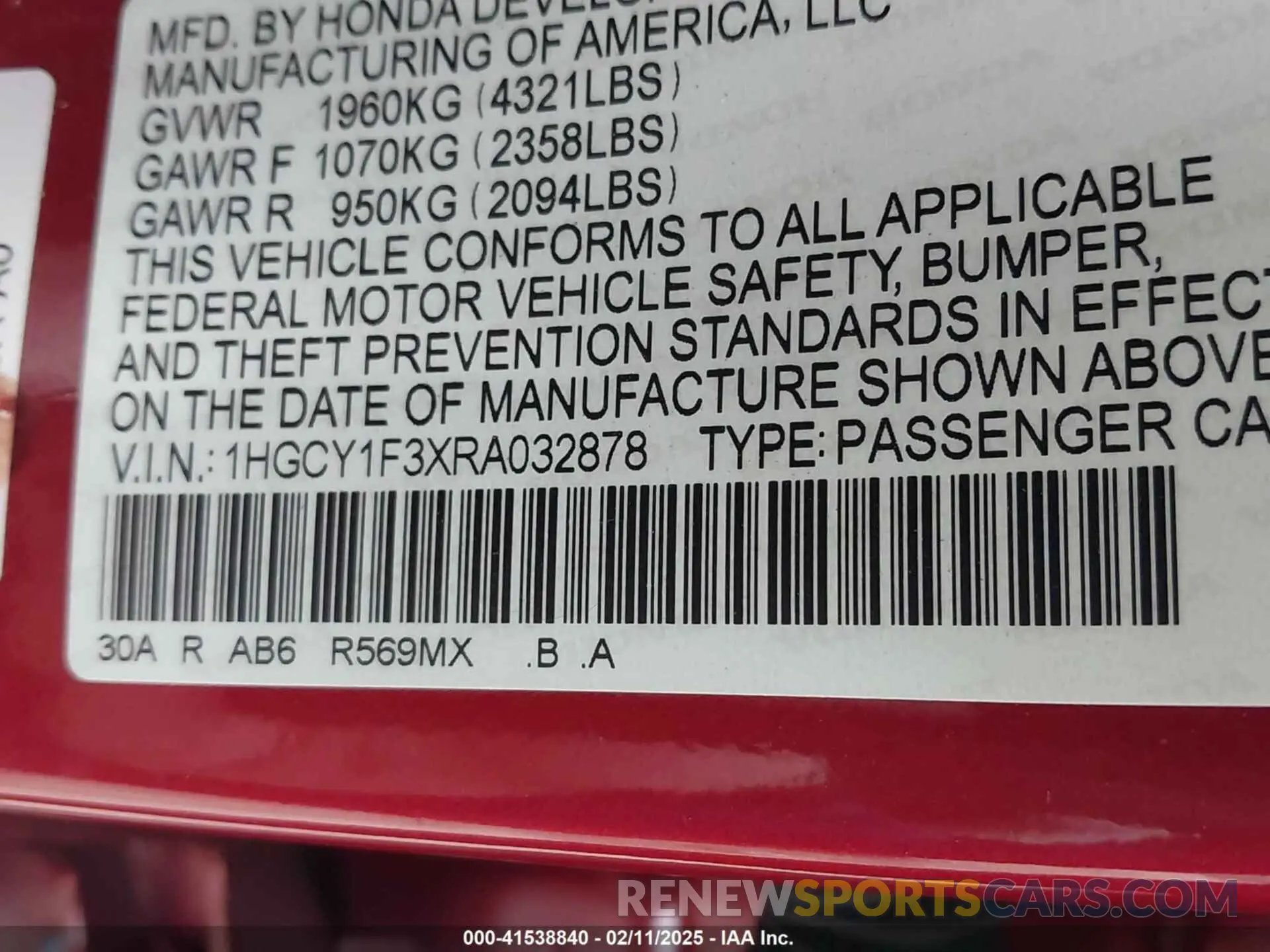 9 fotografías del automóvil dañado 1HGCY1F3XRA032878 HONDA ACCORD 2024