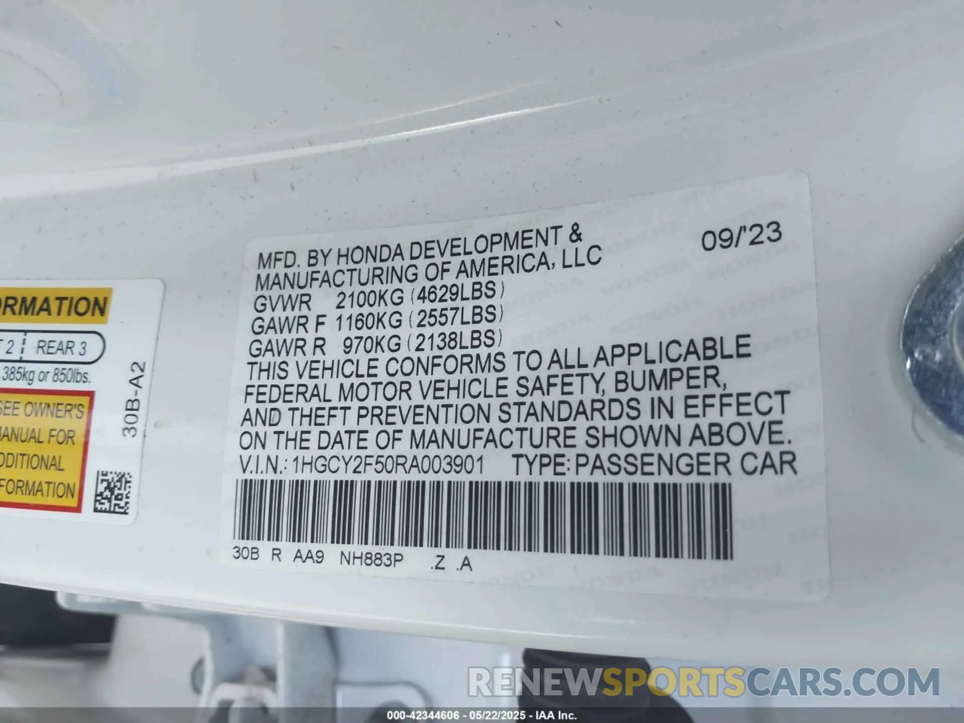9 fotografías del automóvil dañado 1HGCY2F50RA003901 HONDA ACCORD 2024