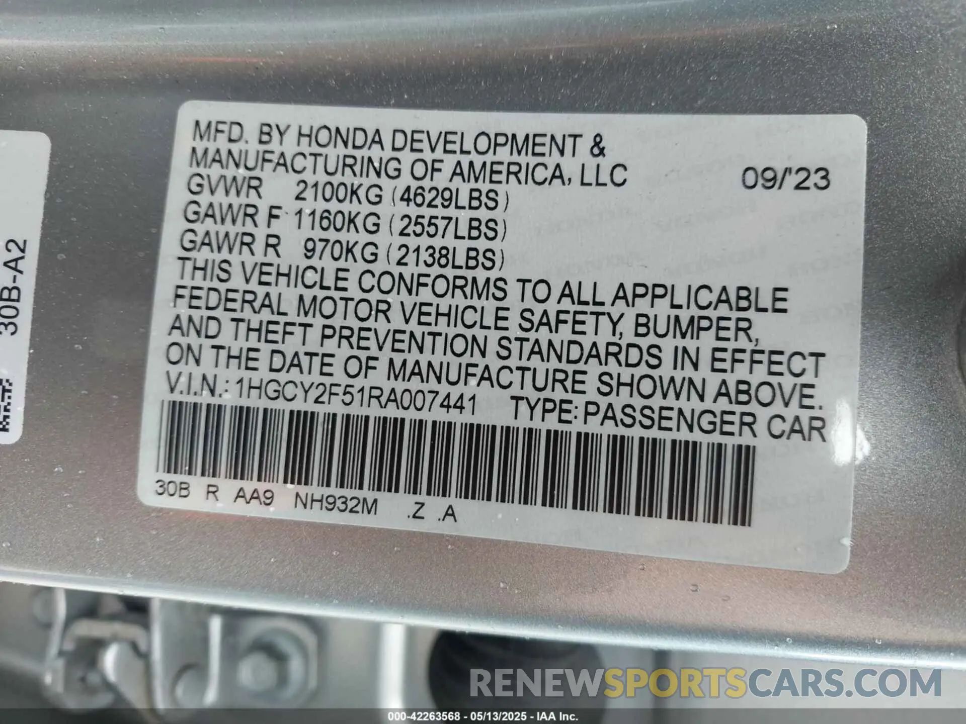 9 fotografías del automóvil dañado 1HGCY2F51RA007441 HONDA ACCORD 2024
