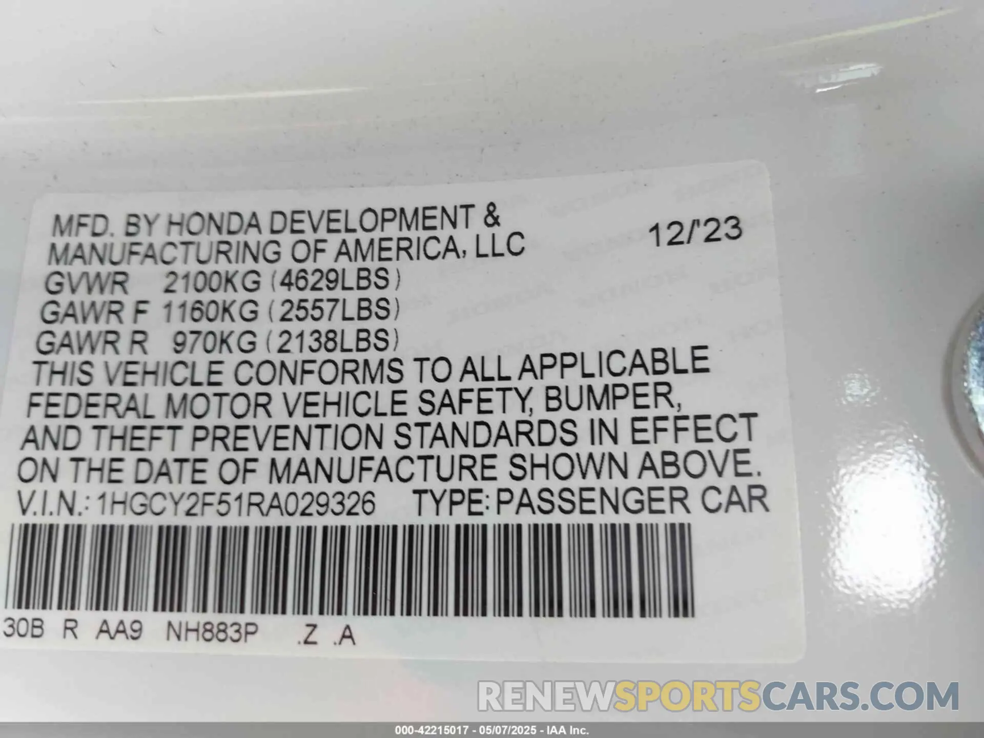 9 fotografías del automóvil dañado 1HGCY2F51RA029326 HONDA ACCORD 2024