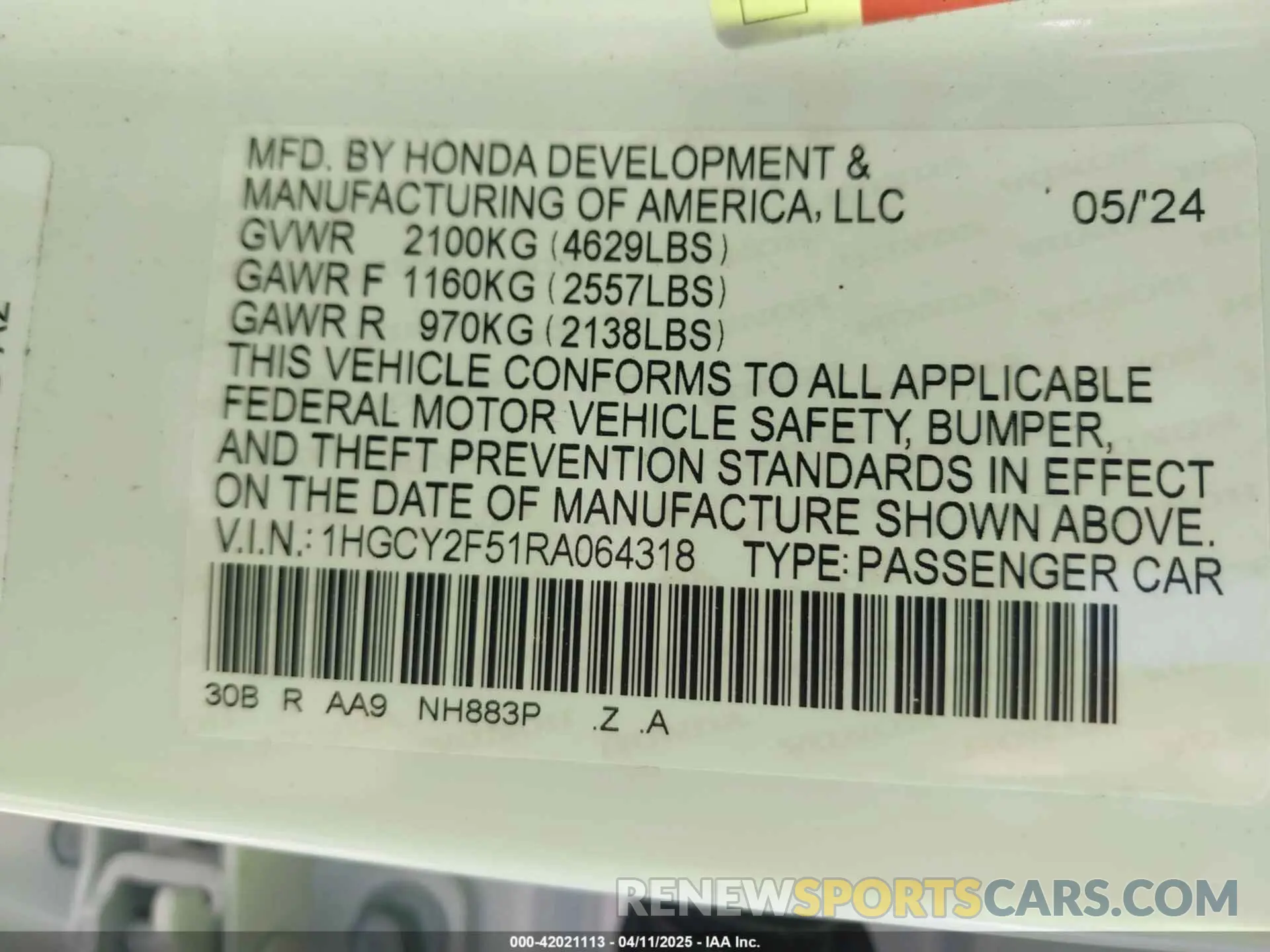 9 fotografías del automóvil dañado 1HGCY2F51RA064318 HONDA ACCORD 2024