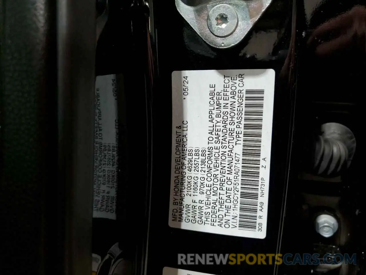 13 fotografías del automóvil dañado 1HGCY2F51RA071477 HONDA ACCORD 2024
