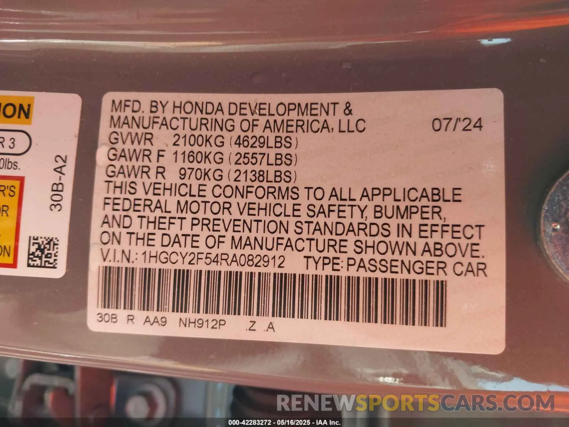9 fotografías del automóvil dañado 1HGCY2F54RA082912 HONDA ACCORD 2024