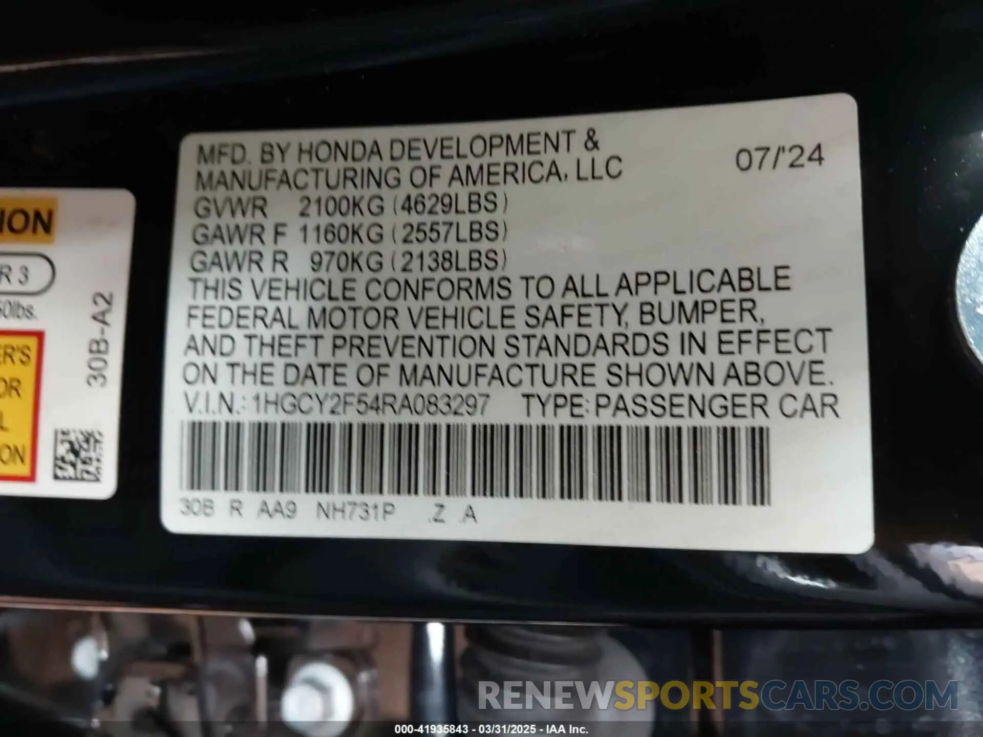9 fotografías del automóvil dañado 1HGCY2F54RA083297 HONDA ACCORD 2024