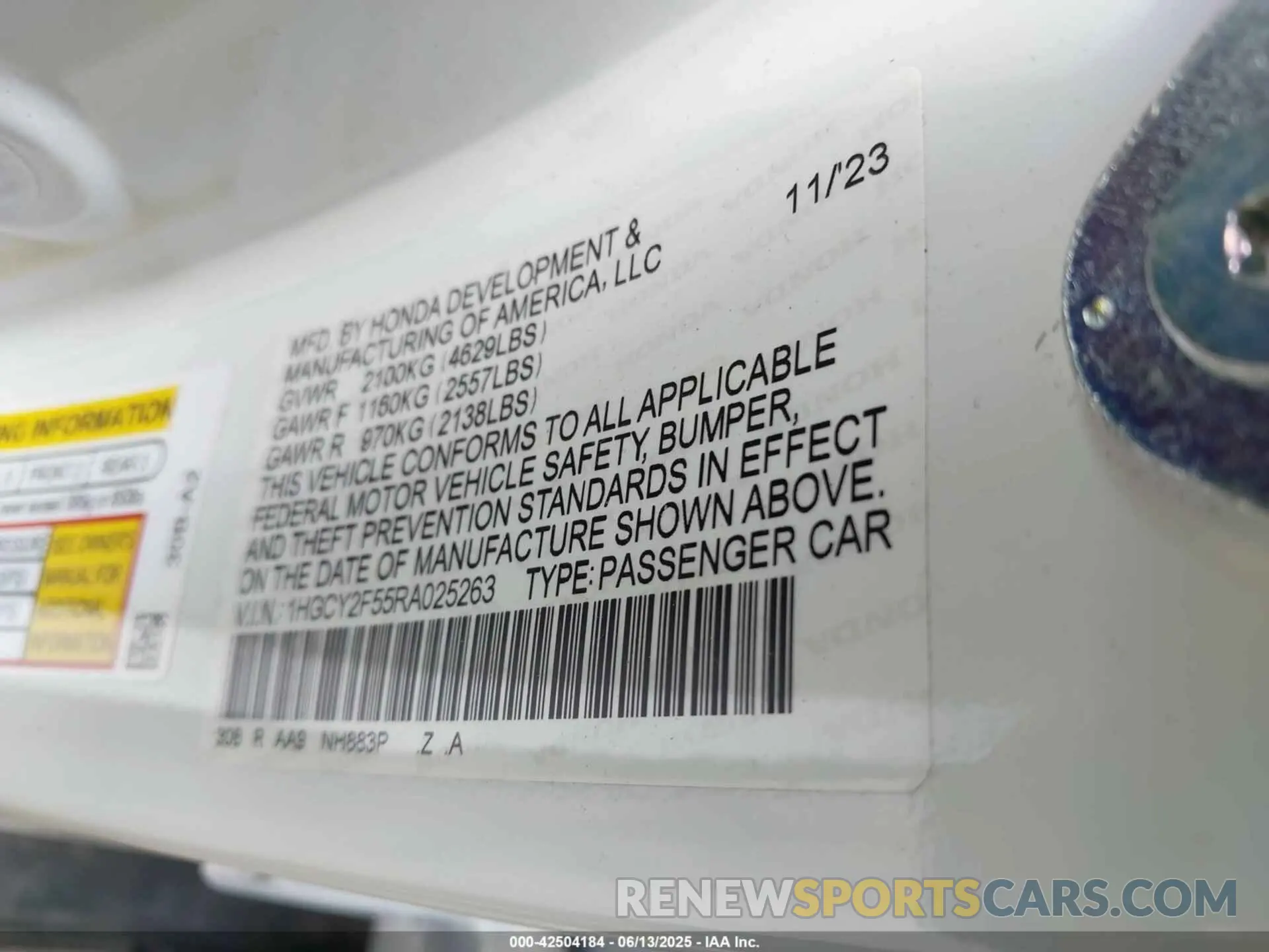 9 fotografías del automóvil dañado 1HGCY2F55RA025263 HONDA ACCORD 2024