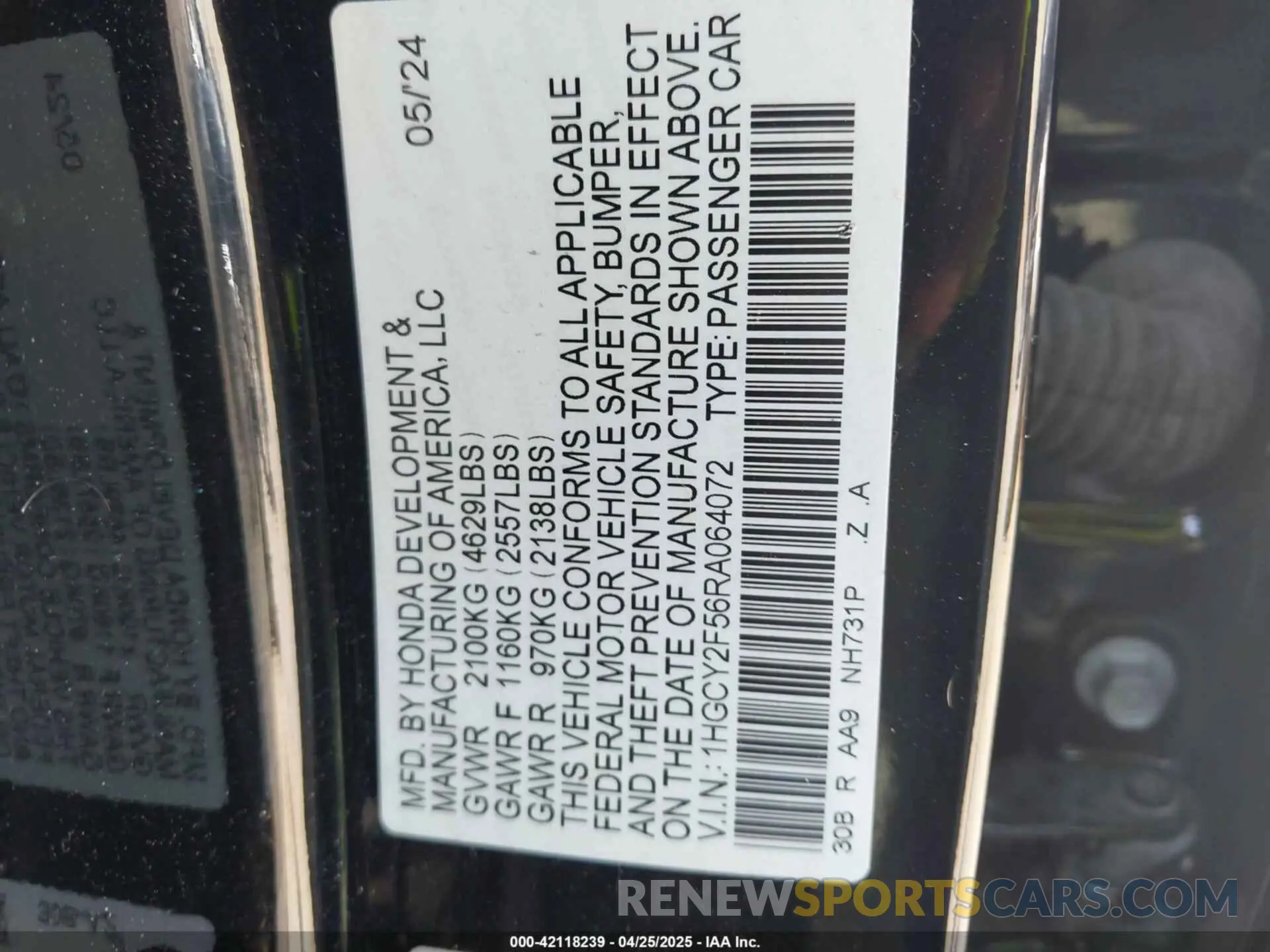 9 fotografías del automóvil dañado 1HGCY2F56RA064072 HONDA ACCORD 2024