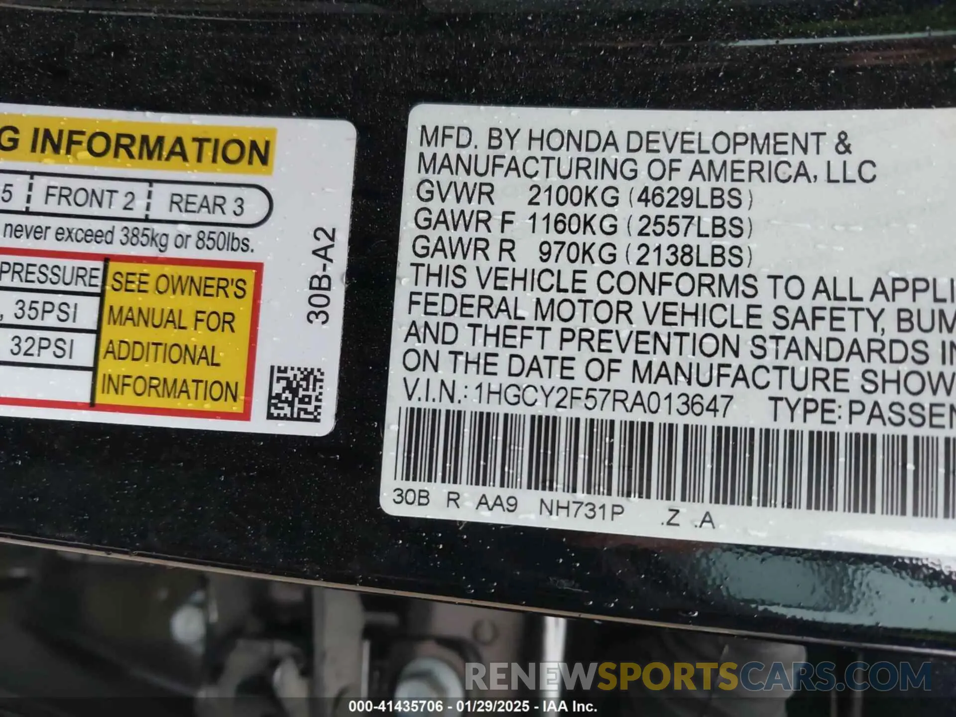 9 fotografías del automóvil dañado 1HGCY2F57RA013647 HONDA ACCORD 2024