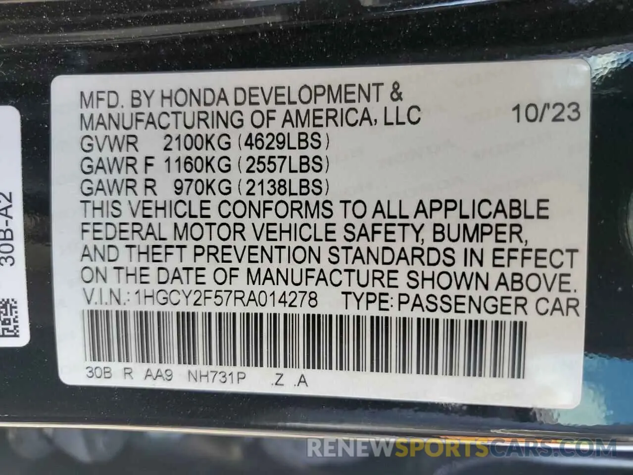 12 fotografías del automóvil dañado 1HGCY2F57RA014278 HONDA ACCORD 2024