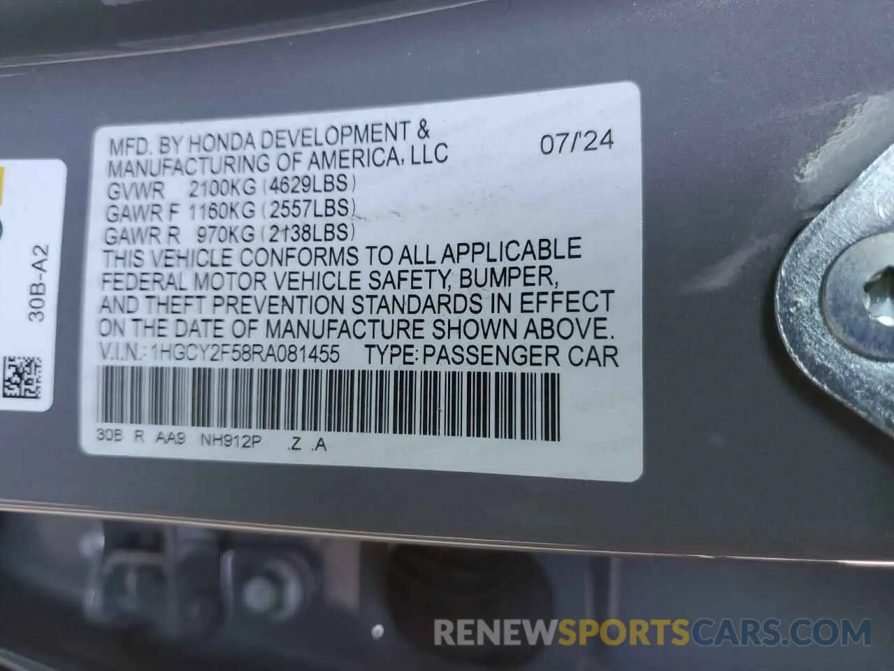 14 fotografías del automóvil dañado 1HGCY2F58RA081455 HONDA ACCORD 2024