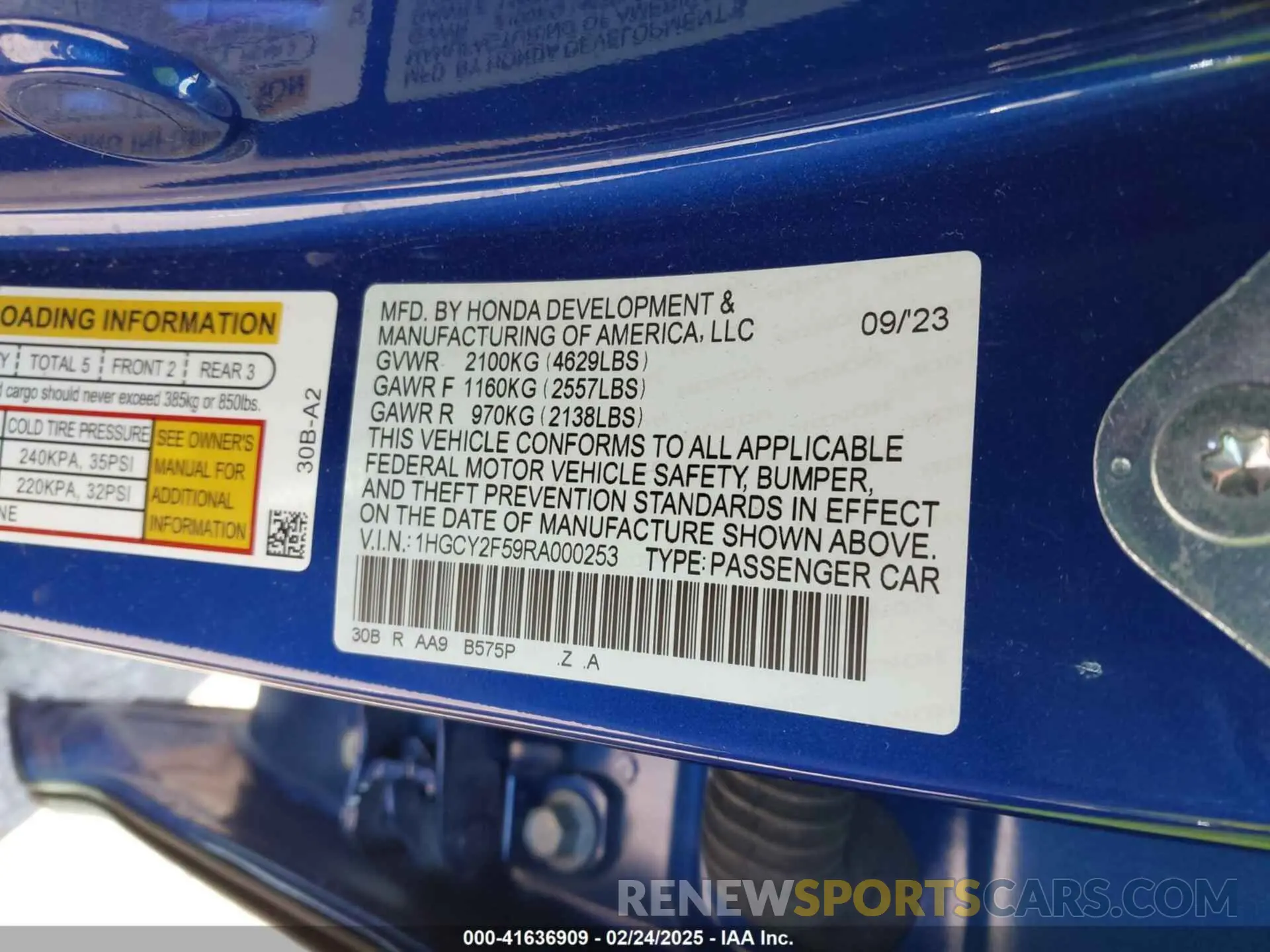 9 fotografías del automóvil dañado 1HGCY2F59RA000253 HONDA ACCORD 2024