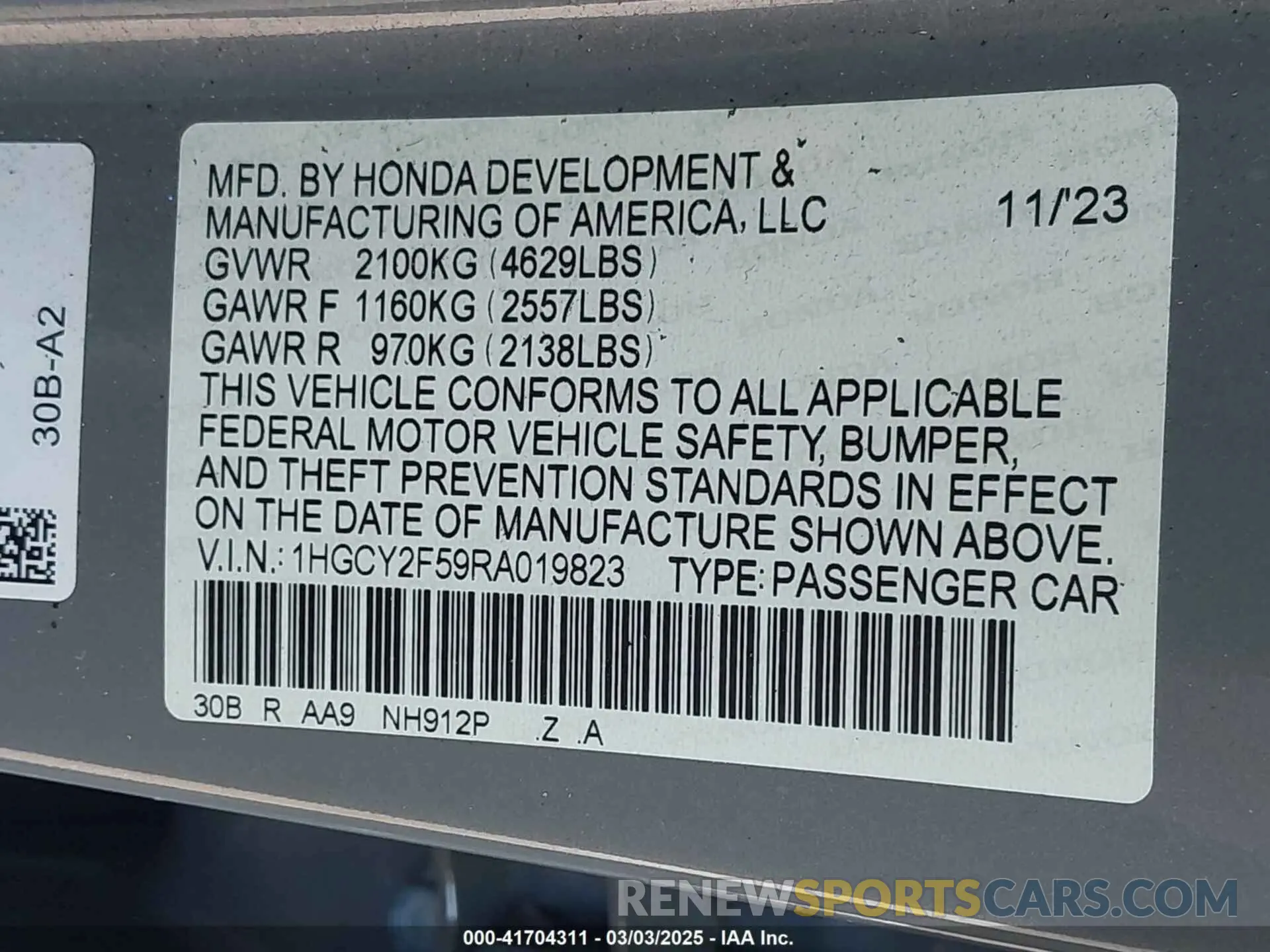 9 fotografías del automóvil dañado 1HGCY2F59RA019823 HONDA ACCORD 2024